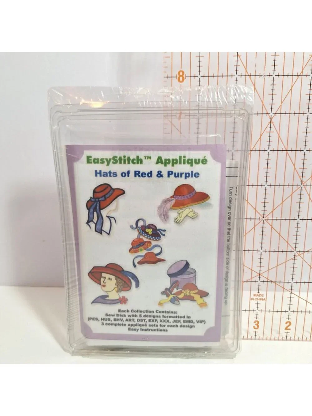 EasyStitch Applique Hats Of Red & Purple Collection Sew Disk 5x7 Embroidered Set